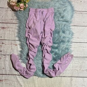 Gsuwoo So Real Stacked Ruched Sides Sweat Pants Lavender Sz S